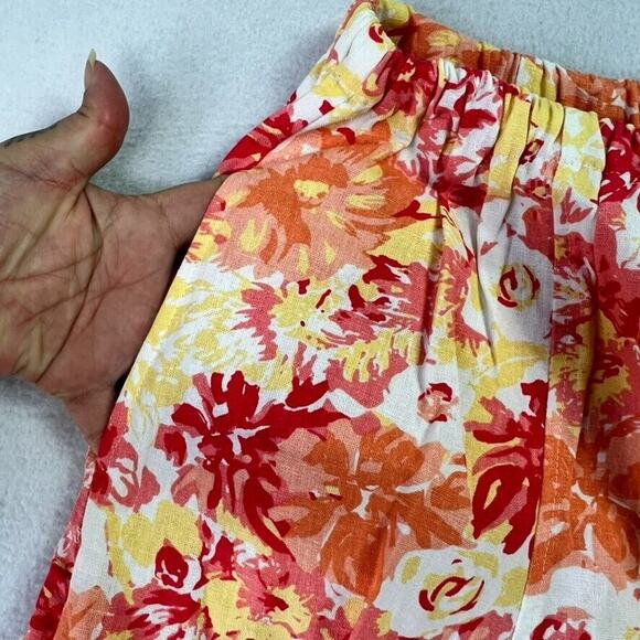 Woman Within Midi Skirt Large Pink Linen Blend Floral Print A Line Pullon - Picture 6 of 7